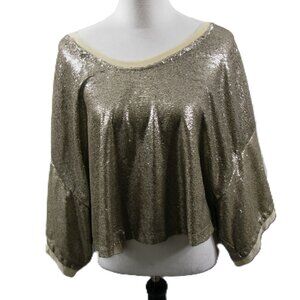 Free People Gold Sequin Boxy Cropped Top Size Medium